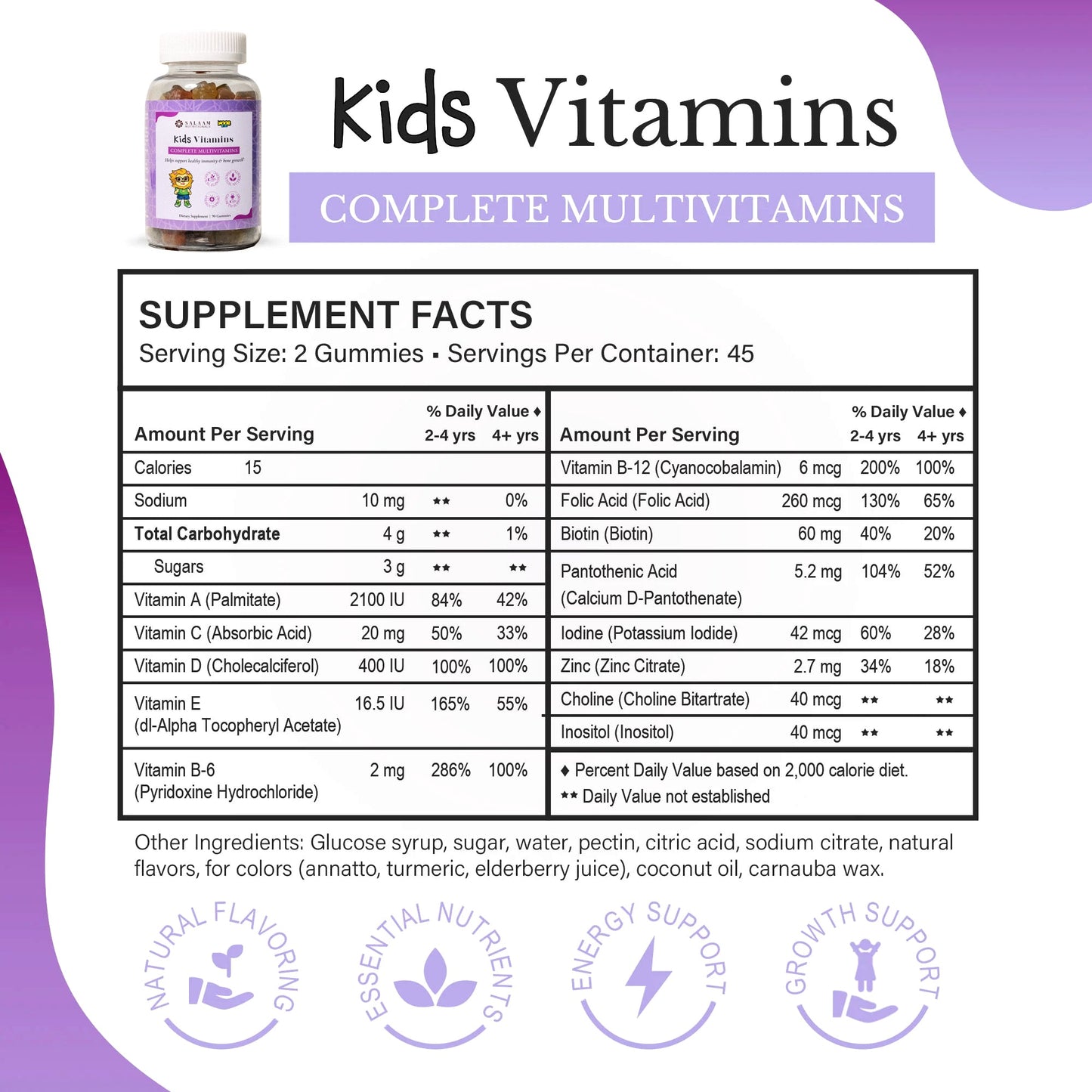 Noor Kids Gummy Multivitamins with Vitamins A, C, E & Zinc - 90 Count | Salaam Nutritionals