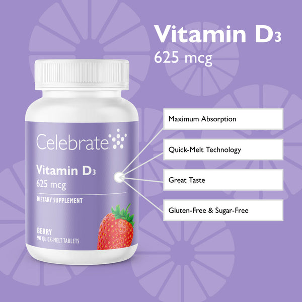 Vitamin D3 625 mcg Quick-Melt Tablets, Berry, 90 Count