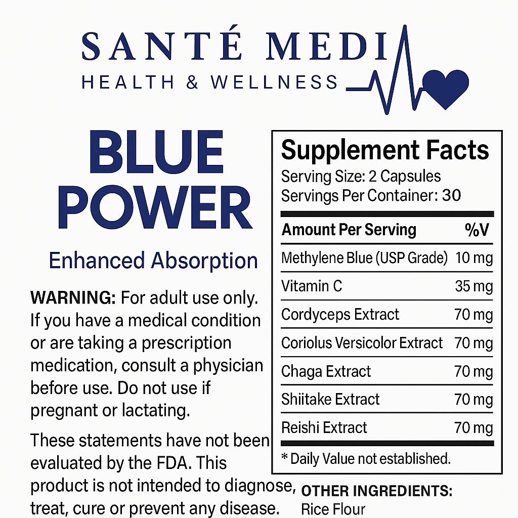 Sante Medi Blue Power - Methylene Blue (USP Grade) Pharma Grade - 60 Capsules