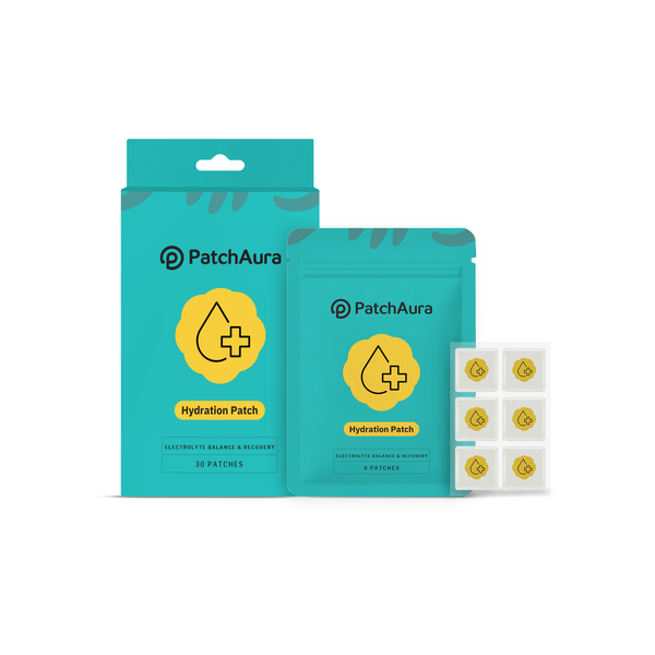 PatchAura hydration patch packaging on a white background