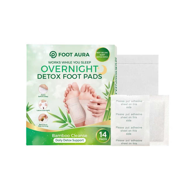 FootAura Overnight Foot Patches – Full Body Detox & Cleanse – Bamboo Vinegar Extract – Purify, Reset & Recharge – 14 Count