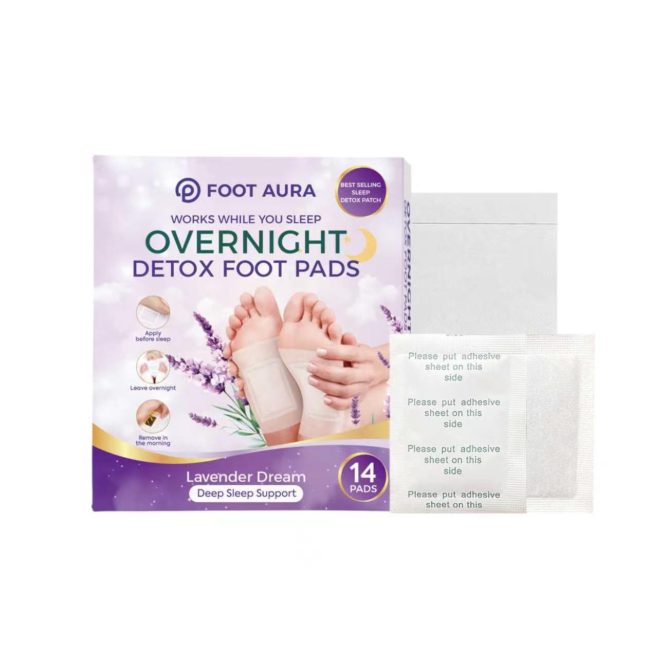 Patchs pour les pieds FootAura nuit – Soutien sommeil profond et apaisement – Infusés à la lavande – Détendez-vous, relâchez la tension et réveillez-vous frais et dispos – 14 unités