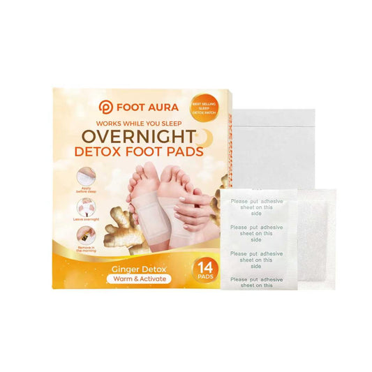 FootAura Patches de Nuit pour les Pieds – Détox & Soutien Circulatoire – Extrait de Gingembre – Chauffent, Stimulent & Rétablissent Pendant la Nuit – 14 Unités