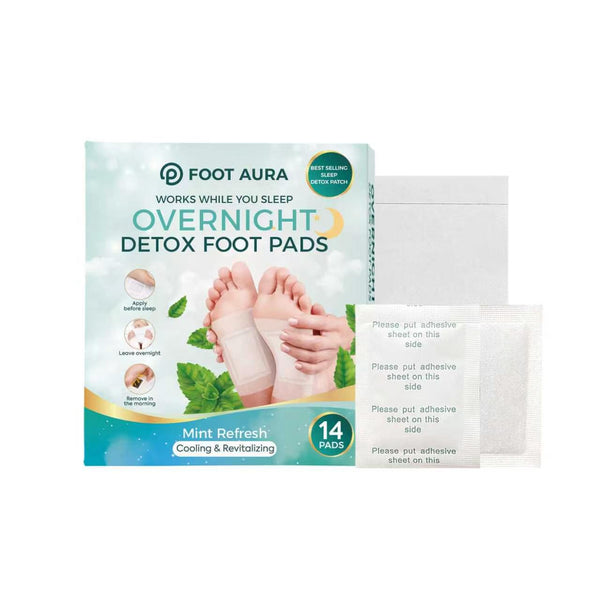 FootAura Overnight Foot Patches – Cooling Relief for Tired Feet – Mint Infused – Refresh, Revitalize & Energize Overnight – 14 Count