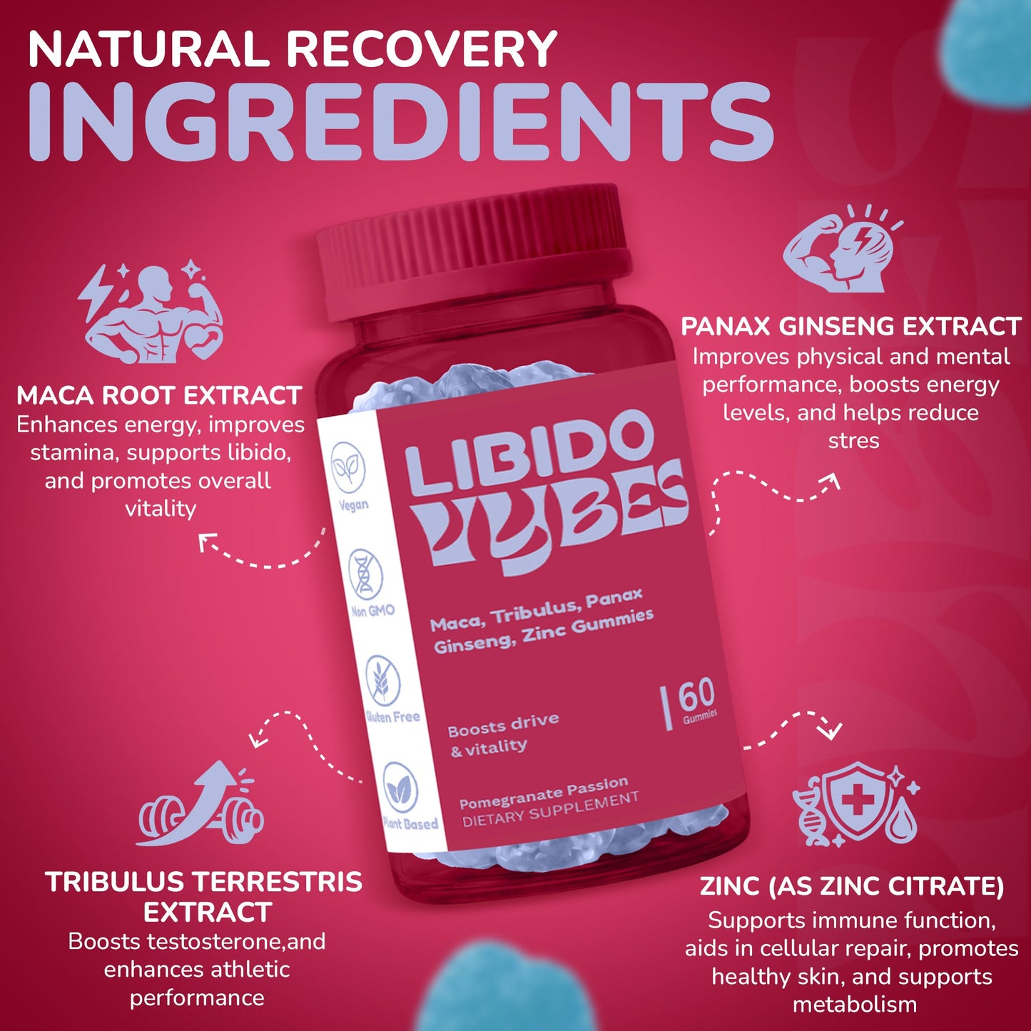 Vybes Libido Support Gummies – Desire, Vitality & Performance Formula – 60 Gummies