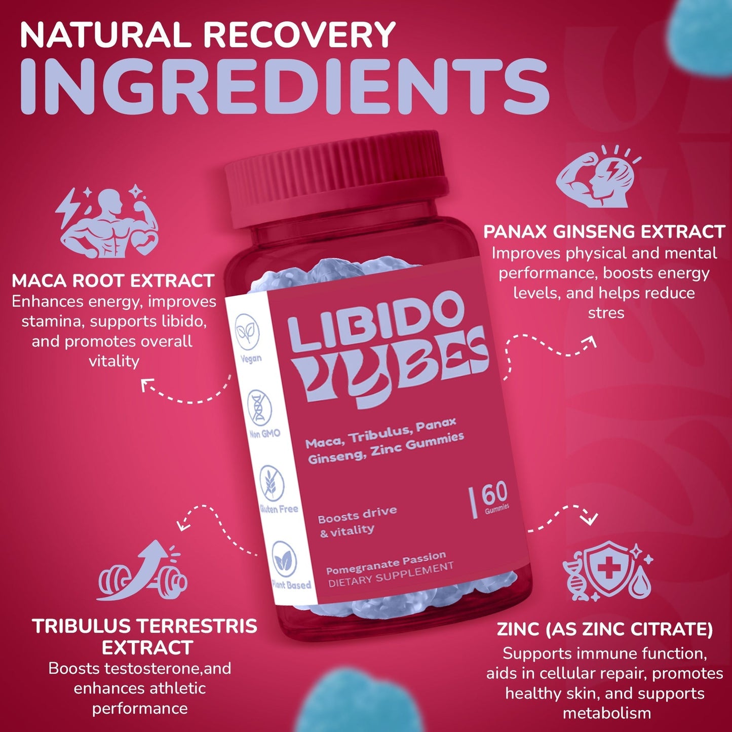 Vybes Libido Support Gummies – Desire, Vitality & Performance Formula – 60 Gummies
