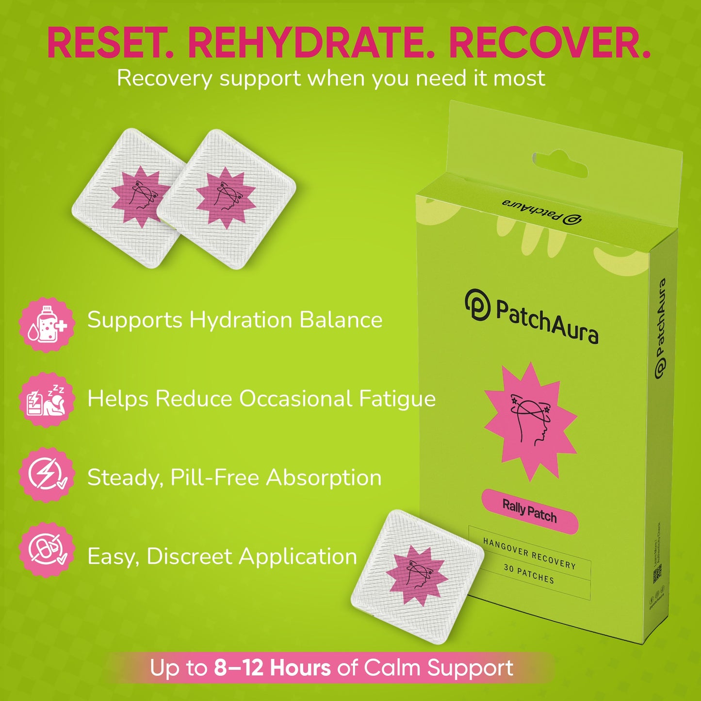 PatchAura Rally Patch – Advanced Hangover & Recovery Support (30 Patches)