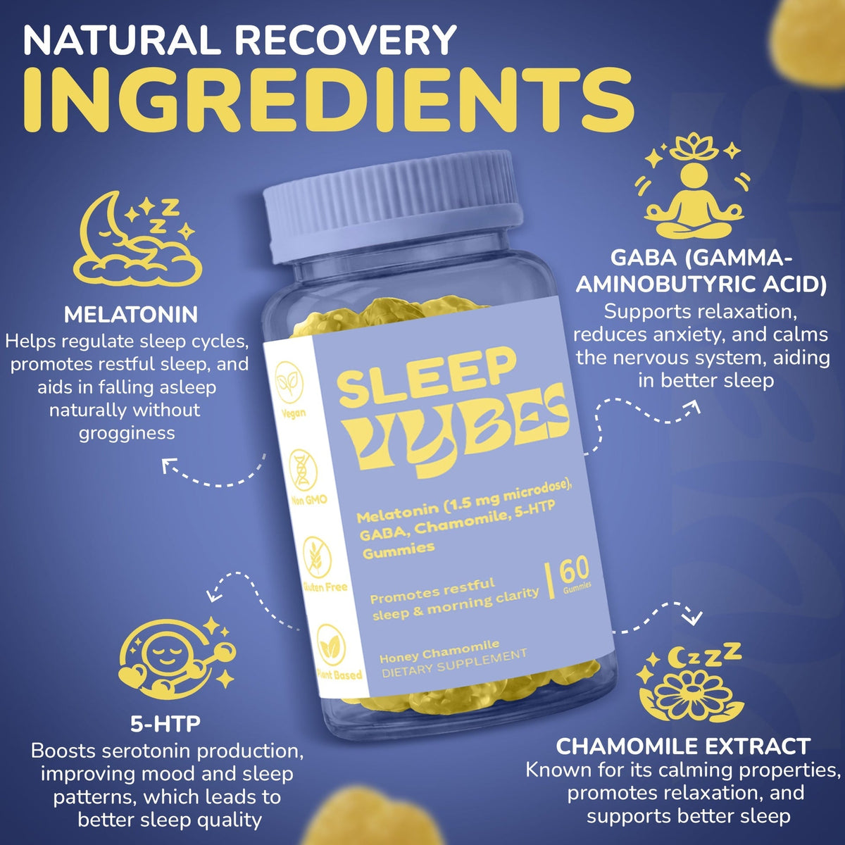 Vybes Sleep Support Gummies – Natural Rest & Relaxation Formula – 60 Gummies