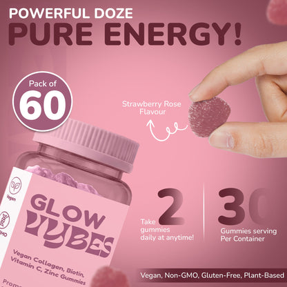 Vybes Glow Beauty Gummies – Skin, Hair & Nails Support with Biotin – 60 Gummies