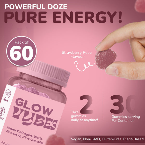 Vybes Glow Beauty Gummies – Skin, Hair & Nails Support with Biotin – 60 Gummies