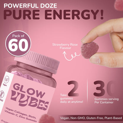 Vybes Glow Beauty Gummies – Skin, Hair & Nails Support with Biotin – 60 Gummies