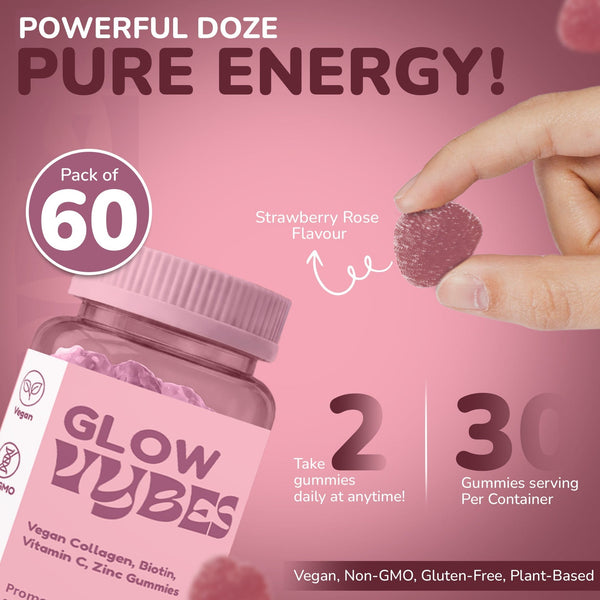 Vybes Glow Beauty Gummies – Skin, Hair & Nails Support with Biotin – 60 Gummies