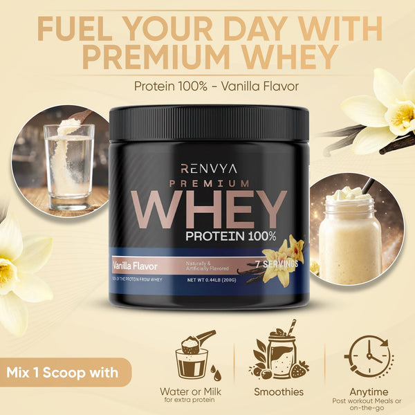 Renvya Whey Protein Powder 100% – Premium Vanilla Protein Shake for Muscle Growth, Recovery & Lean Muscle Support, Fast Absorbing Protein