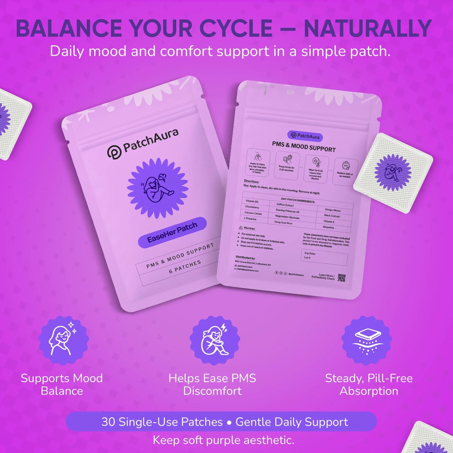 PatchAura EaseHer Patch – PMS Relief & Hormonal Balance (30 Patches)