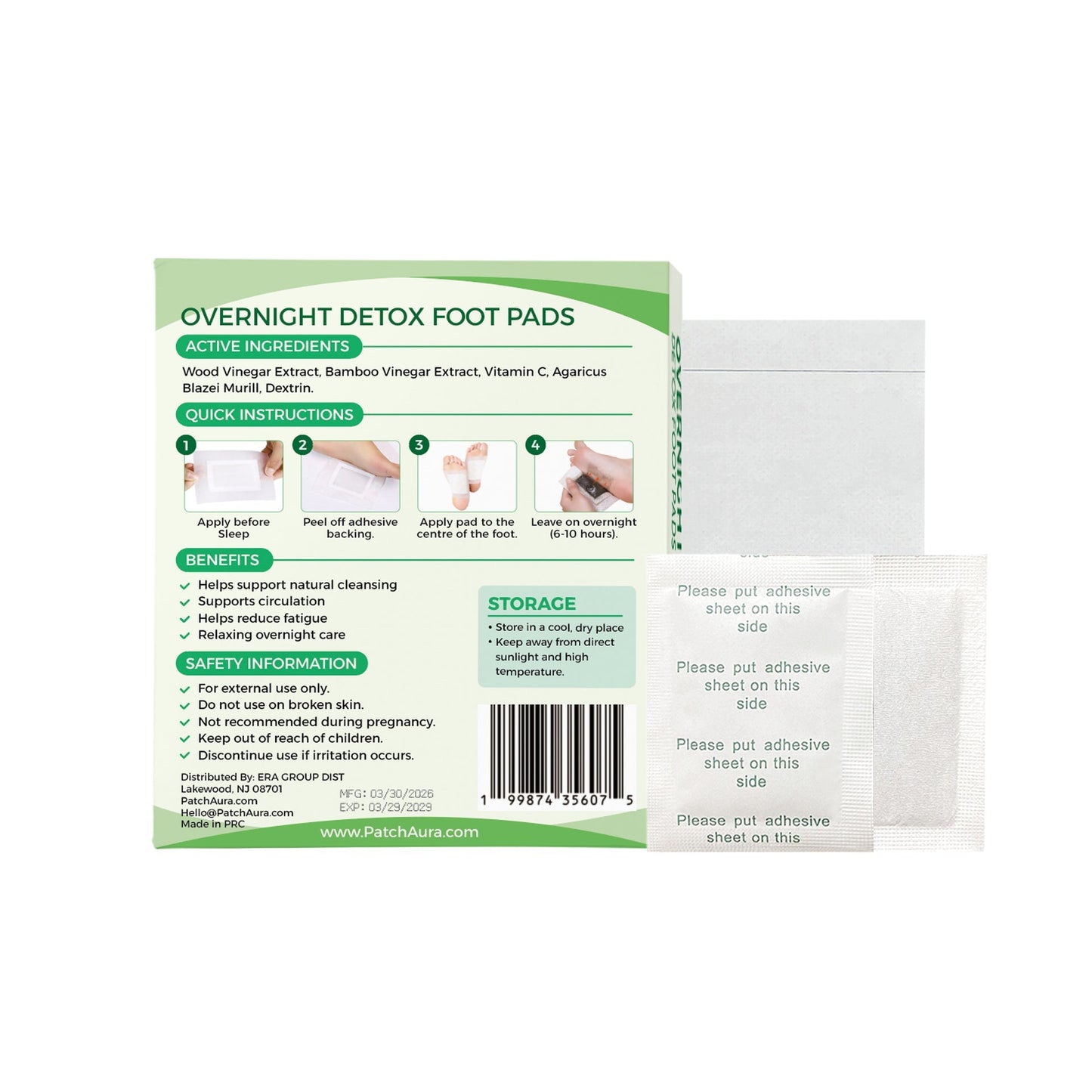 FootAura Overnight Foot Patches – Full Body Detox & Cleanse – Bamboo Vinegar Extract – Purify, Reset & Recharge – 14 Count