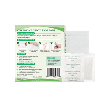 FootAura Overnight Foot Patches – Full Body Detox & Cleanse – Bamboo Vinegar Extract – Purify, Reset & Recharge – 14 Count