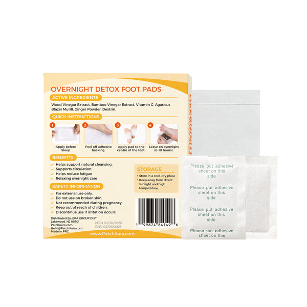 FootAura Overnight Foot Patches – Detox & Circulation Support – Ginger Extract – Warm, Stimulate & Restore Overnight – 14 Count