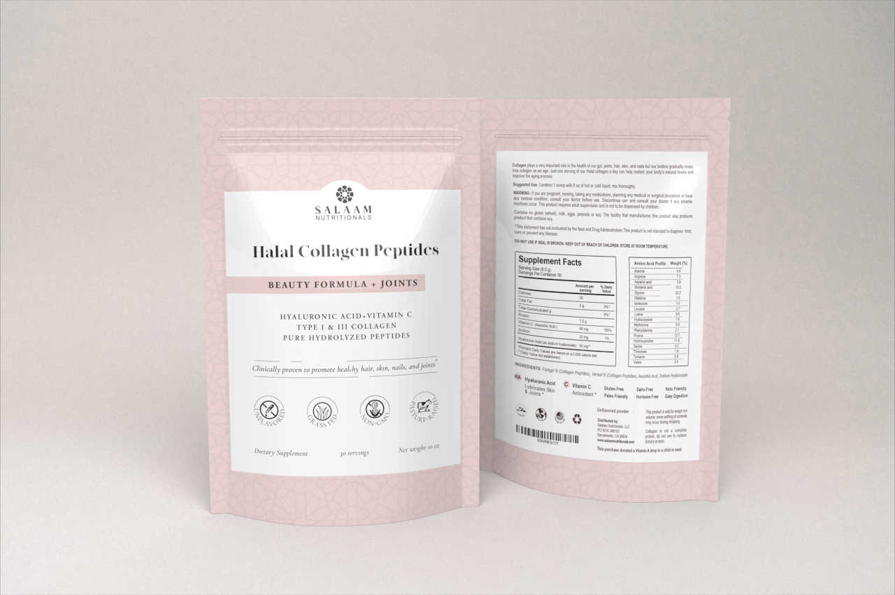 Pure Collagen Hydrolyzed Peptides Type 1 & 3 Powder - With Vitamin C & Hyaluronic Acid | Salaam Nutritionals