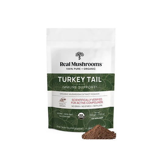 Real Mushrooms Turkey Tail Powder - Organic Mushroom Supplement with Potent Extract for Gut, Energy, Brain, Immune Support Vegan Powder, Non-GMO, 100 Servings