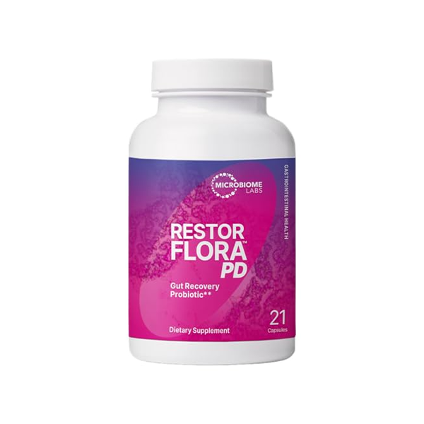 Microbiome Labs RestorFlora PD - Men's & Women's Probiotics for Digestive Health & Gut Reset - Spore Based Saccharomyces Boulardii Probiotics to Help Restore Microbial Balance (21 Capsules)