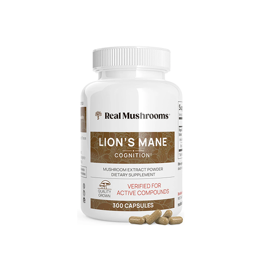 Real Mushrooms Lion’s Mane Capsules - Organic Lions Mane Mushroom Extract for Cognitive Function & Immune Support - Brain Mushroom Supplements for Memory and Focus - Vegan, 300 Caps