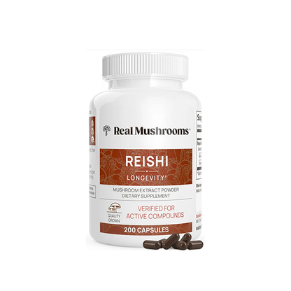 Real Mushrooms Reishi Capsules - Organic Mushroom Extract Supplement with Potent Red Vegan Supplement, Non-GMO, 90 Caps