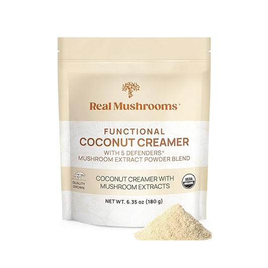 Real Mushrooms Plant-Based Functional Coconut Creamer - Organic Coffee with Mushrooms, Lucuma Powder Ceylon Cinnamon Dairy Free for Smoothies 90 Servings
