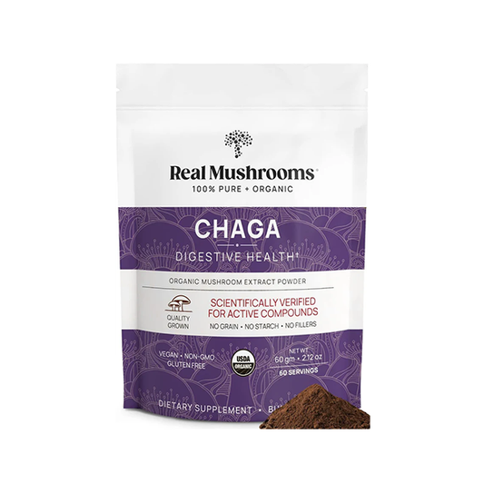 Real Mushrooms Chaga Powder - Organic Mushroom Supplement with Extract for Digestion, Energy, Immune Support Vegan Extract, Non-GMO, 150 Servings