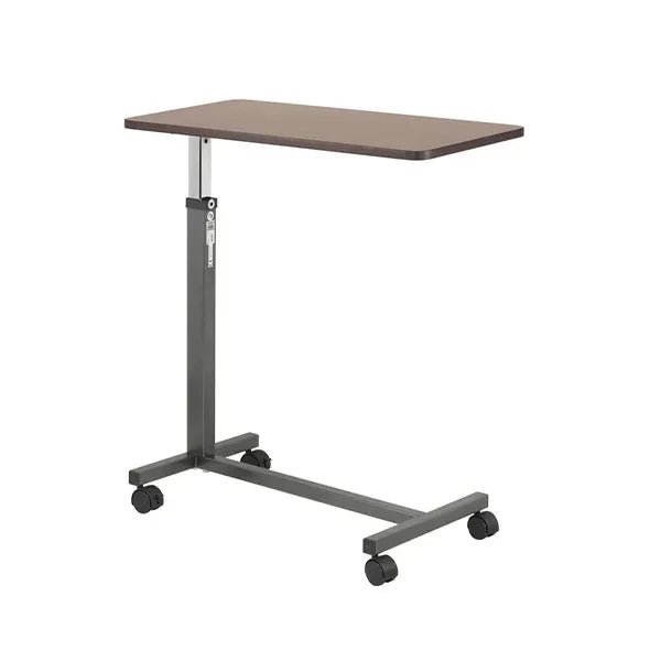 Drive Medical 13067 Non Tilt Top Overbed Table with Wheels and Secure Height Adjustment,Tray Table for Hospital or Home Use, Bedside Rolling Overbed Table, Silver Vein
