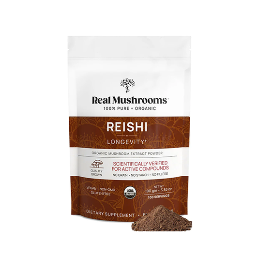 Real Mushrooms Reishi Powder - Organic Mushroom Extract Supplement with Potent Red for Longevity, Mood, Sleep, Immune Support Vegan Supplement, Non-GMO, 45 Servings