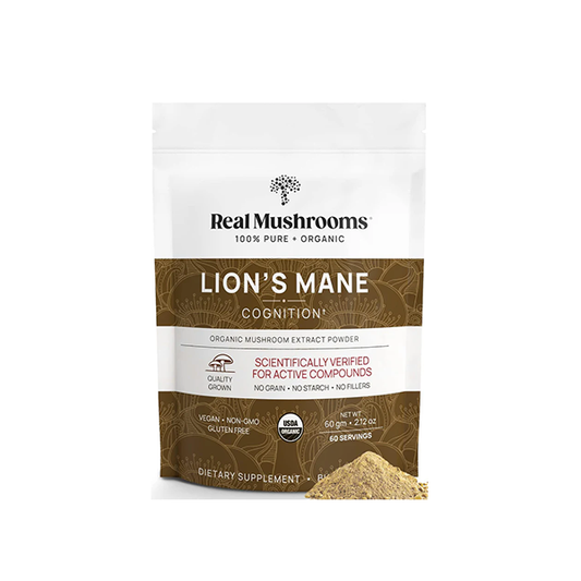 Real Mushrooms Lion’s Mane Powder - Organic Lions Mane Mushroom Extract for Cognitive Function & Immune Support - Brain Supplements for Memory and Focus - Vegan Mushroom Supplement, 150 Servings