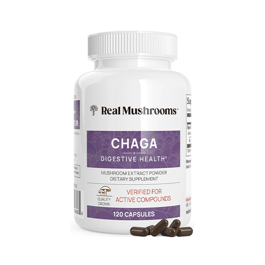 Real Mushrooms Chaga Capsules - Organic Mushroom Supplement with Extract Powder for Digestion, Energy, Immune Support Vegan Extract, Non-GMO, 120 Caps