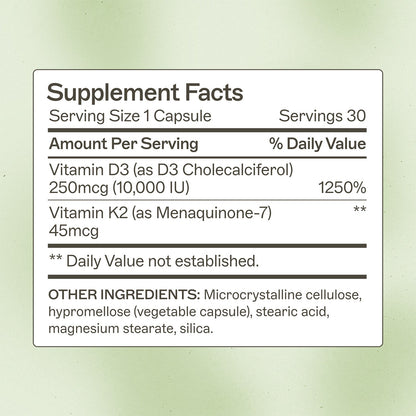 Gélules de vitamine D3/K2 10 000 UI