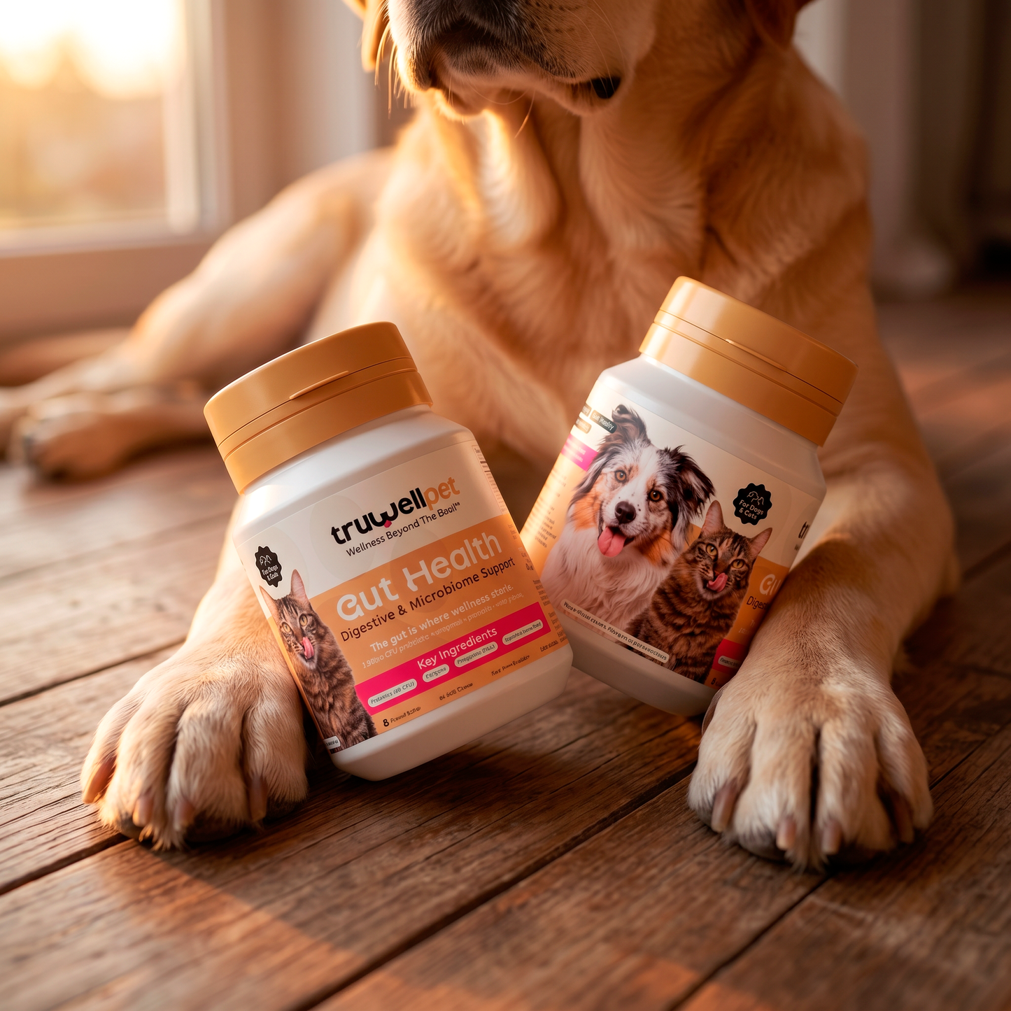 TruWell Pet Gut Health Soft Chews for Dogs & Cats — Digestive & Microbiome Support with 3 Billion CFU Probiotics, Prebiotics & Pumpkin — Peanut Butter Flavor, 60 Chews