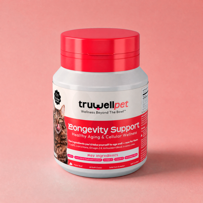 TruWell Pet Longevity Support Soft Chews for Dogs & Cats — Healthy Aging & Cellular Wellness with CoQ10, Lion's Mane, Omega-3 & Antioxidants — Beef Flavor, 60 Chews
