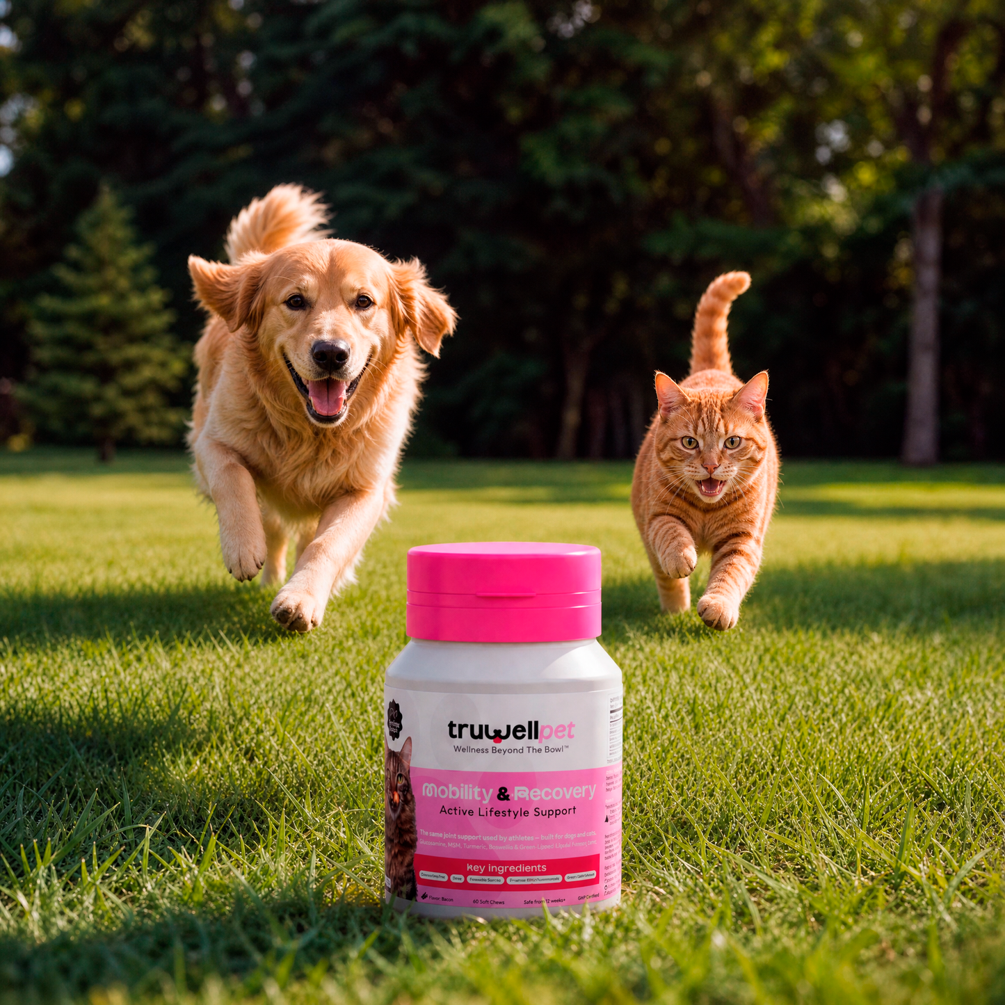 TruWell Pet Mobility & Recovery Soft Chews for Dogs & Cats — Joint Support with Glucosamine, MSM, Turmeric, Boswellia & Green Lipped Mussel — Bacon Flavor, 60 Chews