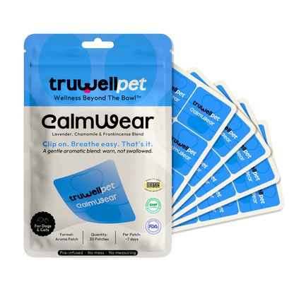 TruWell Pet CalmWear Aroma Patches for Dogs & Cats — Lavender, Chamomile & Frankincense Blend for Fireworks, Vet Visits & Separation Anxiety — 30 Patches