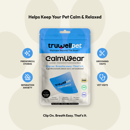TruWell Pet CalmWear Aroma Patches for Dogs & Cats — Lavender, Chamomile & Frankincense Blend for Fireworks, Vet Visits & Separation Anxiety — 30 Patches