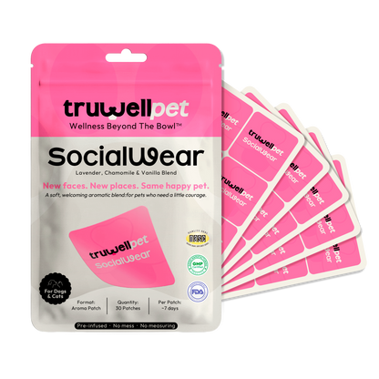 TruWell Pet SocialWear Aroma Patches for Dogs & Cats — Lavender, Chamomile & Vanilla Blend for New Places, New Faces & Social Situations — 30 Patches