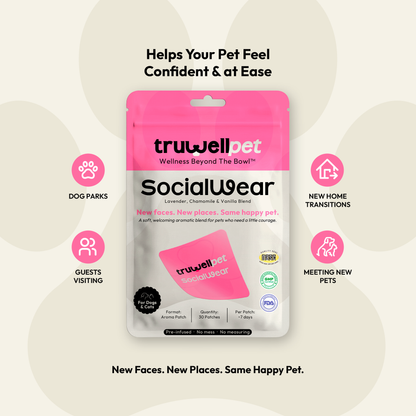 TruWell Pet SocialWear Aroma Patches for Dogs & Cats — Lavender, Chamomile & Vanilla Blend for New Places, New Faces & Social Situations — 30 Patches