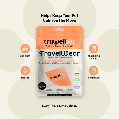 TruWell Pet TravelWear Aroma Patches for Dogs & Cats — Lavender, Ginger & Cedarwood Blend for Car Rides, Flights & Travel — 30 Patches