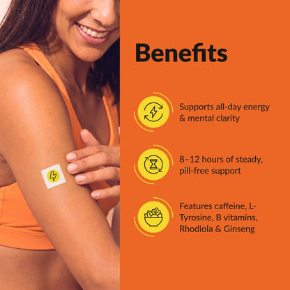 PatchAura Energy Patch – All Day Energy & Focus Support, Mental Clarity & Stamina Boost, Long-Lasting Wellness Patches (30 Patches)
