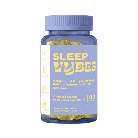 Bottle of 'Sleep Vibes' gummies on a white background