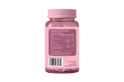 Pink supplement bottle with label on a white background