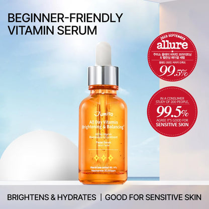 JUMISO All Day Vitamin Serum, Brightening & Balancing Facial Serum, Mother's Day, Gift, Vitamin C, A, B, D, E , Serum with Vitamin, Korean Skincare, Skin brightening, soothing, Vegan serum, Vitamin tree extract 86.14%, Niacinamide 20,000ppm