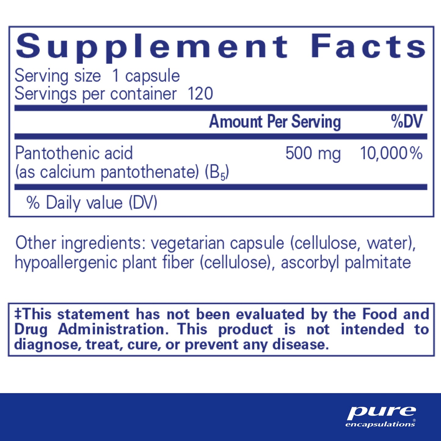 Pure Encapsulations Pantothenic Acid - 120 Capsules