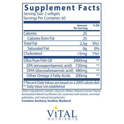 Vital Nutrients - Ultra Pure Fish Oil 700 (Pharmaceutical Grade) -120 Capsules