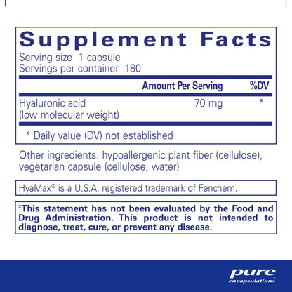 Pure Encapsulations Hyaluronic Acid - Supplement to Support Skin Hydration - 180 Capsules