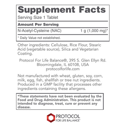 Protocol NAC 1,000mg - N-Acetyl-Cysteine Supplement - 120 Tablets