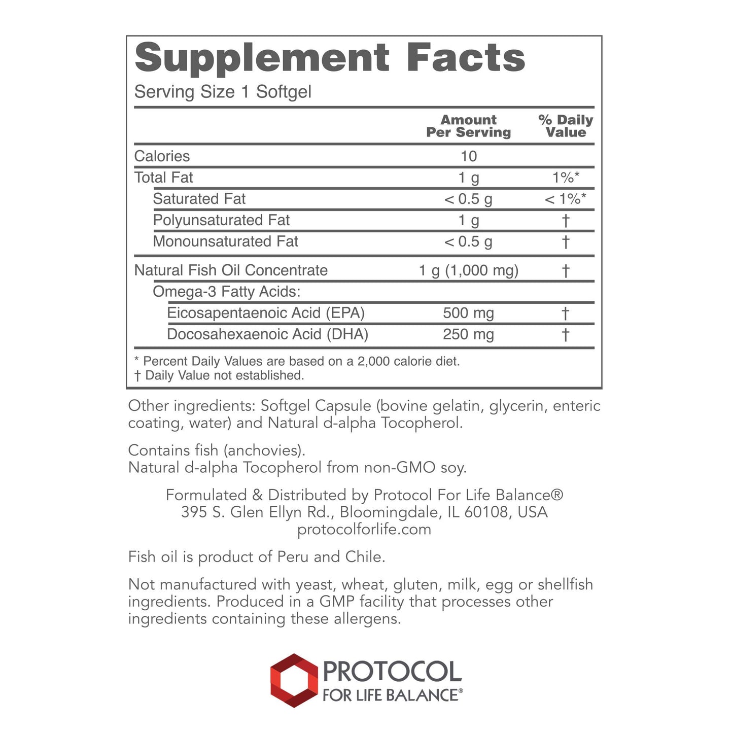 PROTOCOL FOR LIFE BALANCE - Ultra Omega-3 (500 EPA / 250 DHA) - 180 Softgels